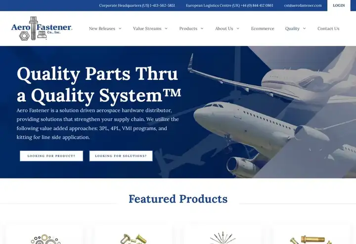 Aero Fastener website design preview at aerofastener.com