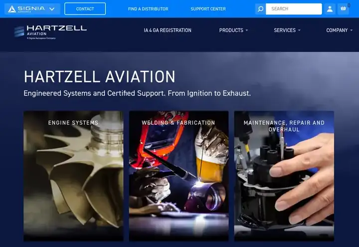 Hartzell Aviation website design preview at hartzellaviation.com