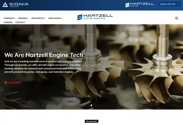 Hartzell Engine Tech website design preview at hartzell.aero